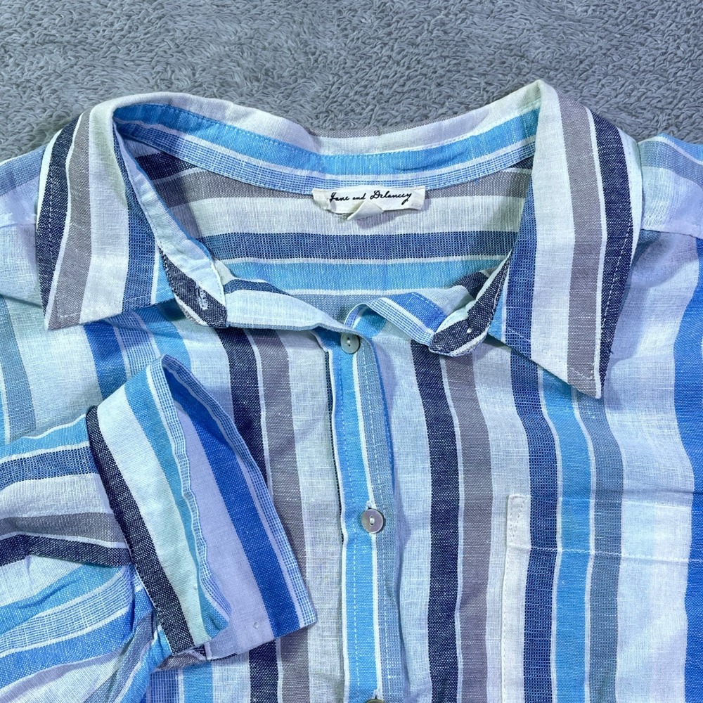 Jane and Delaney Striped Button Down Shirt 1X Blue White Casual‎ Top
